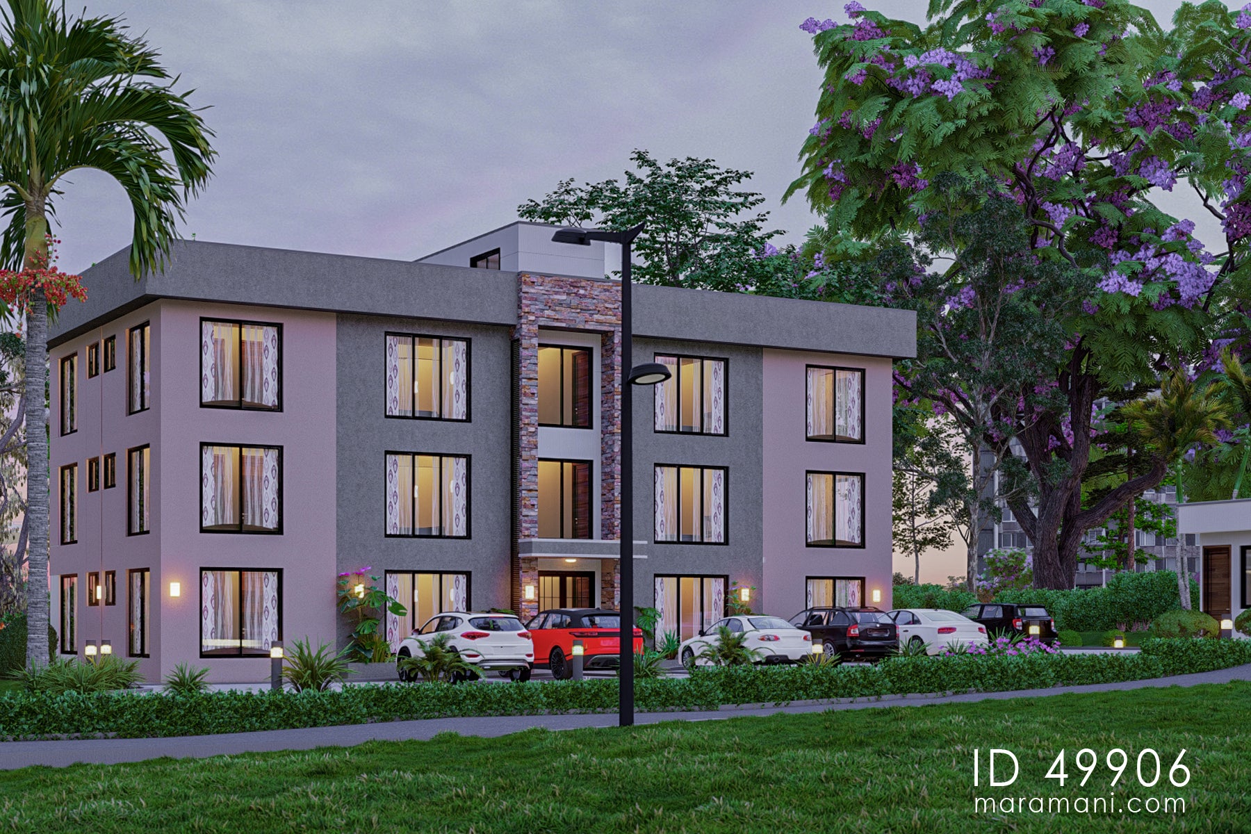 12-Bedrooms, 4-Story Apartment Block Plan  - ID 49906