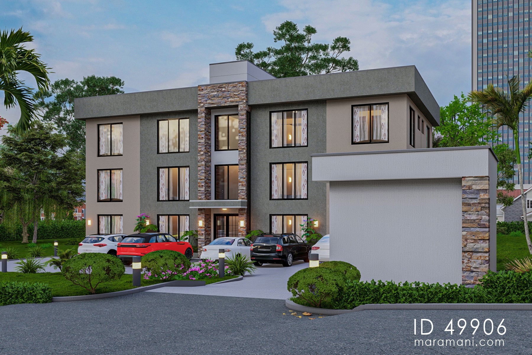 12-Bedrooms, 4-Story Apartment Block Plan  - ID 49906