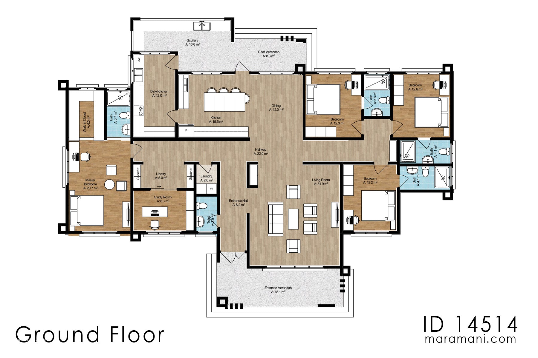 Modern 4 Bedroom 5 Bath House Plan - ID 14514