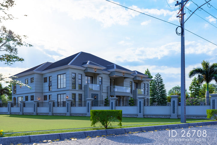 Modern classical 6-bedroom mansion house plan - ID 26708  