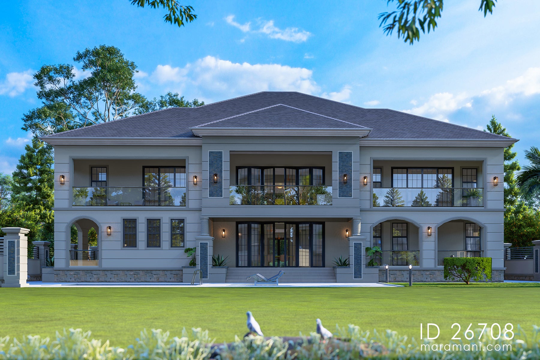 Modern classical 6-bedroom mansion house plan - ID 26708