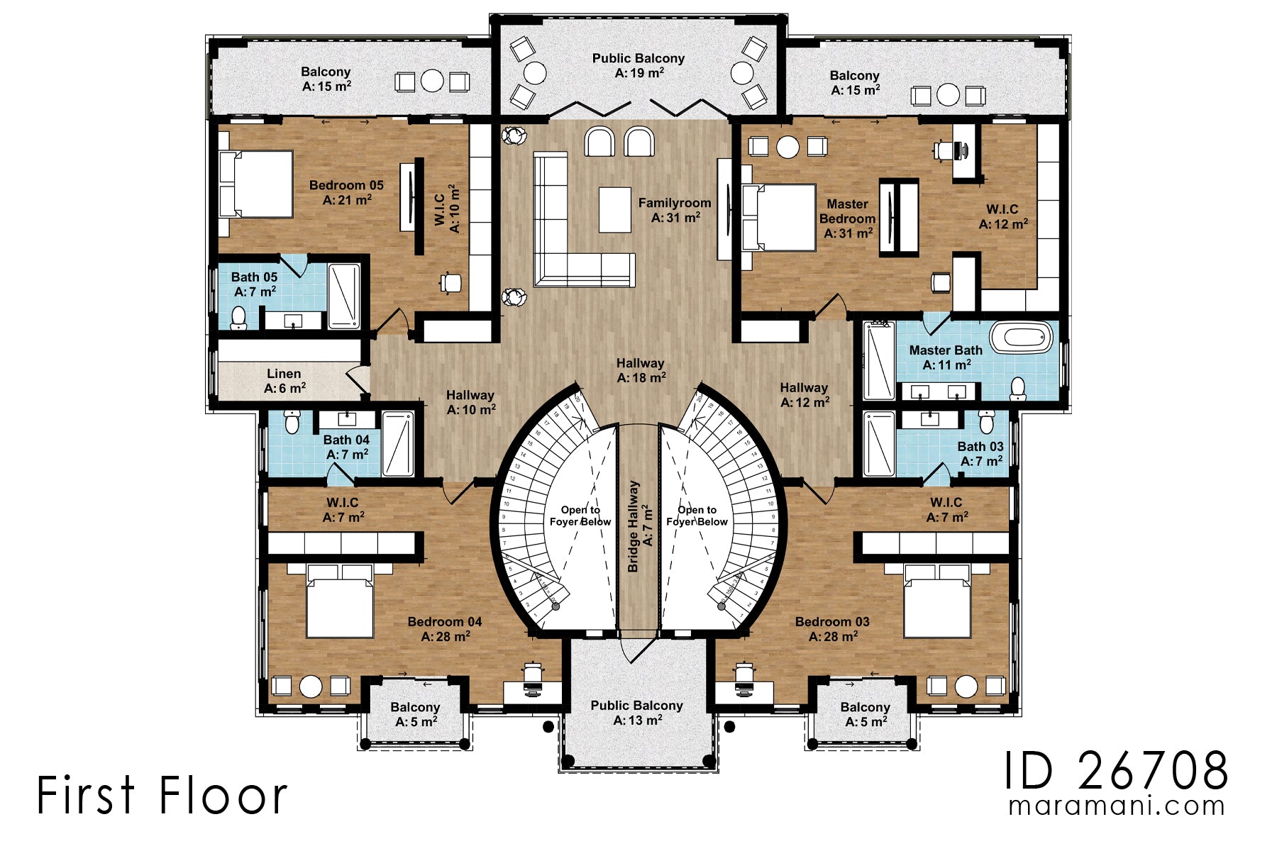 Modern classical 6-bedroom mansion house plan - ID 26708