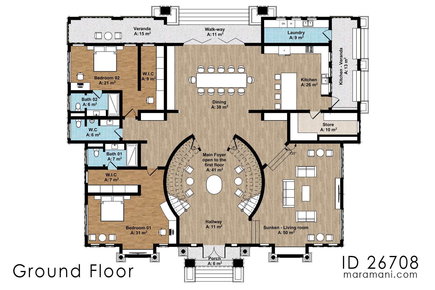 Modern classical 6-bedroom mansion house plan - ID 26708