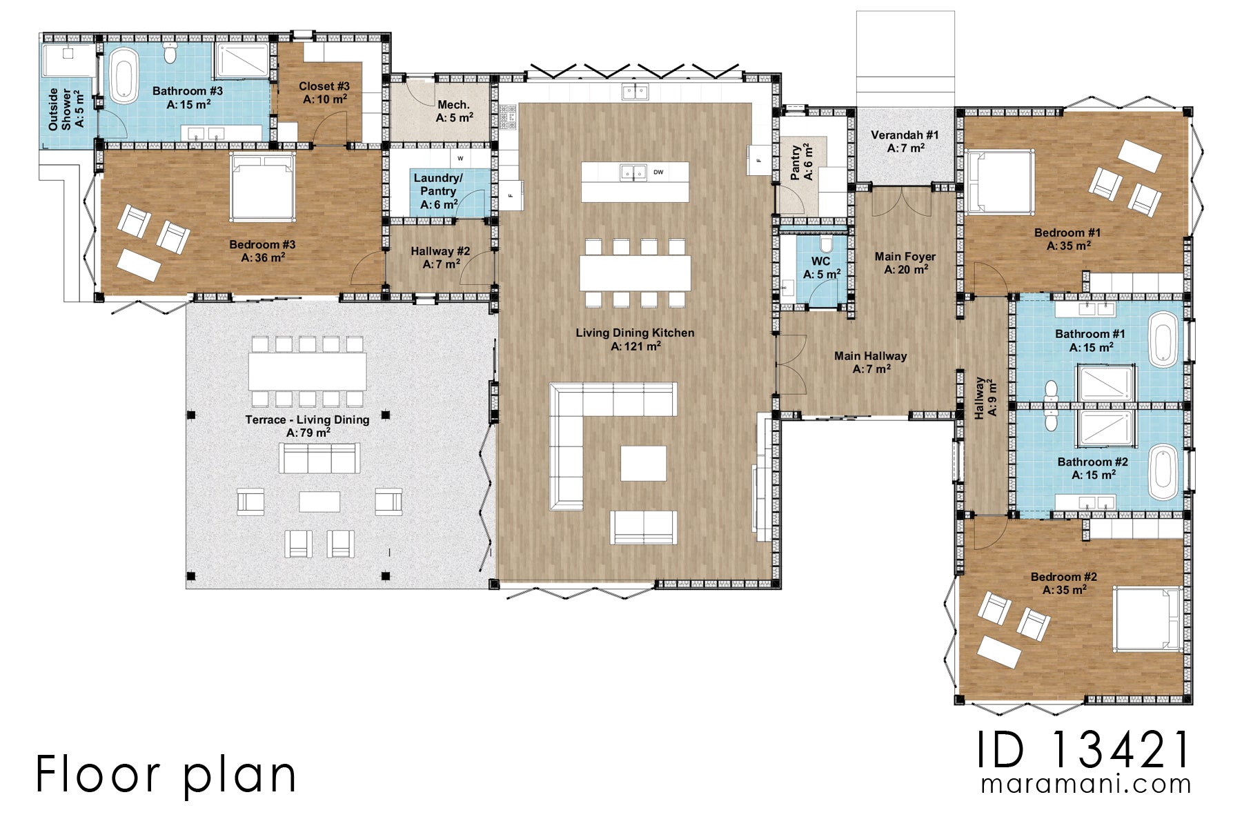 Thatch roof 3 bedroom house - ID 13421