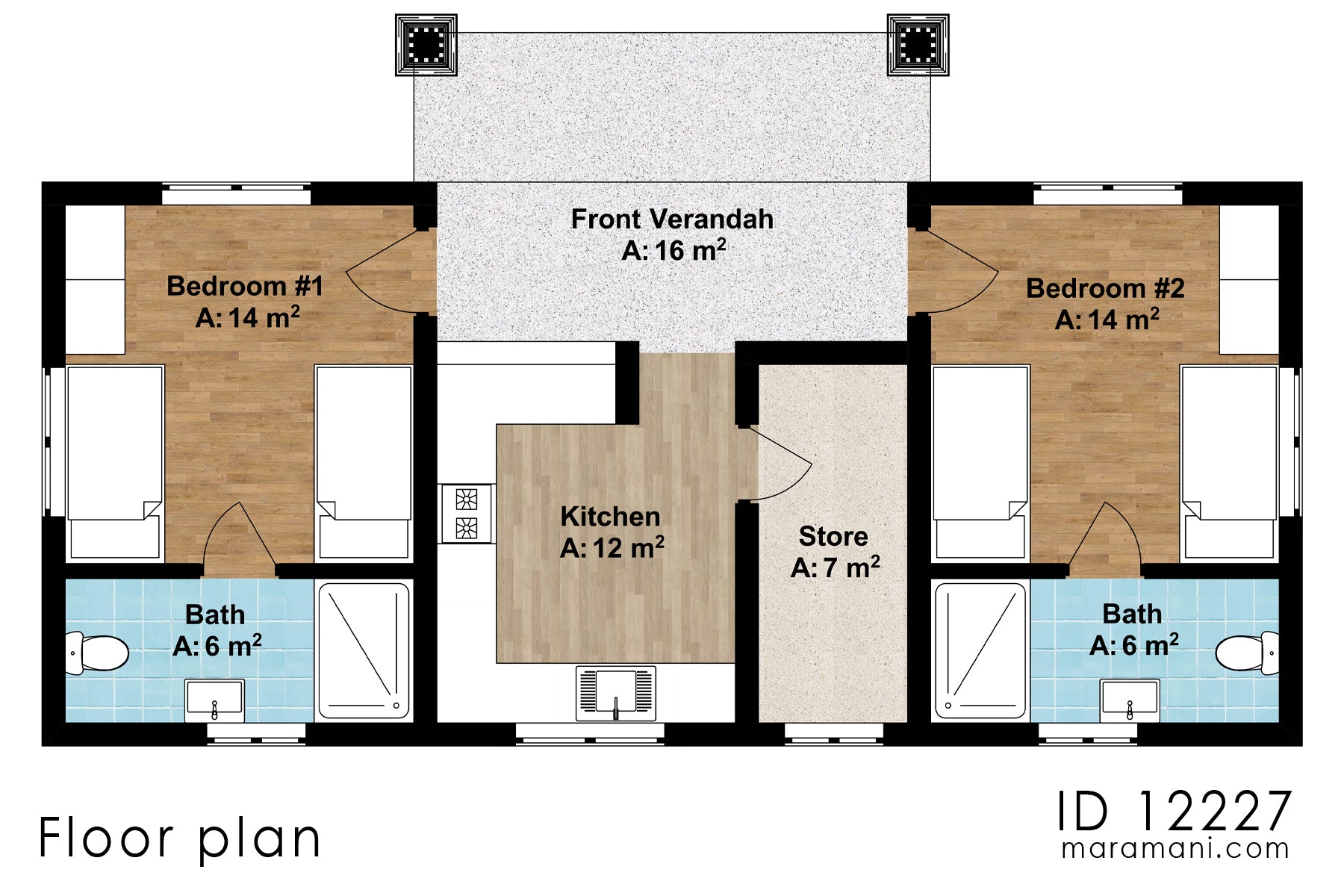 Two Bedroom House Plan - ID 12227