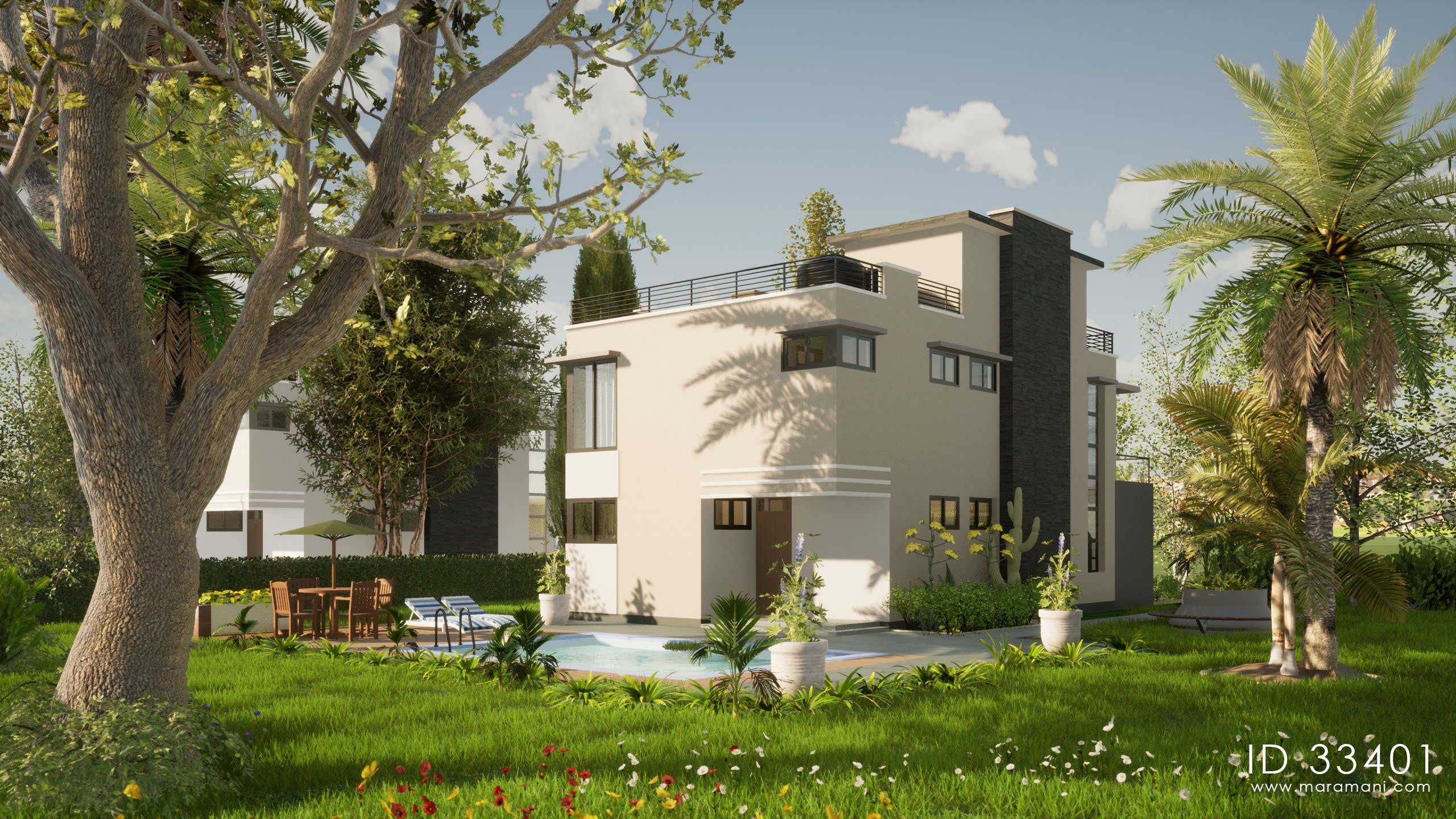 3 Bedroom House Plan with roof deck - ID 33401