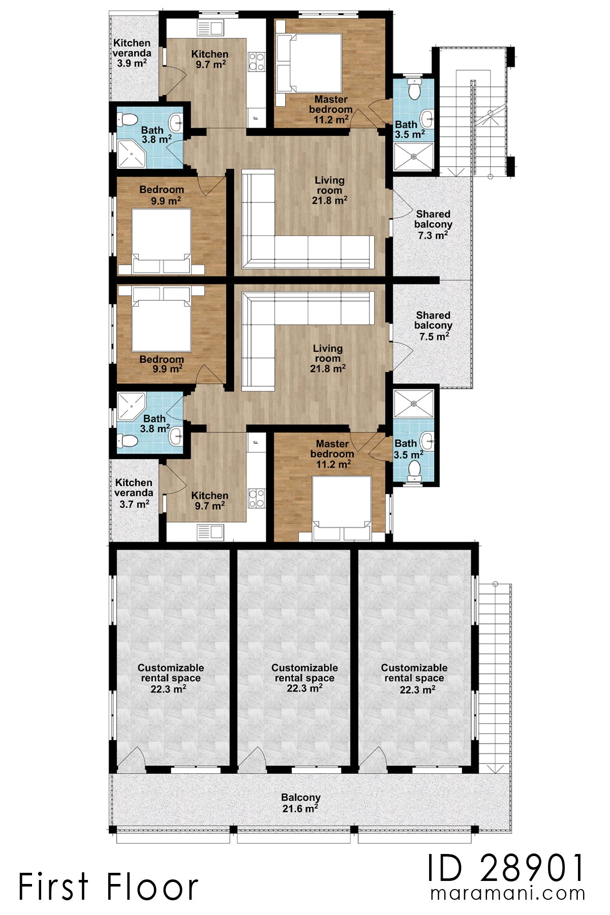 Two-storey 2 bedroom apartment building - ID 28901