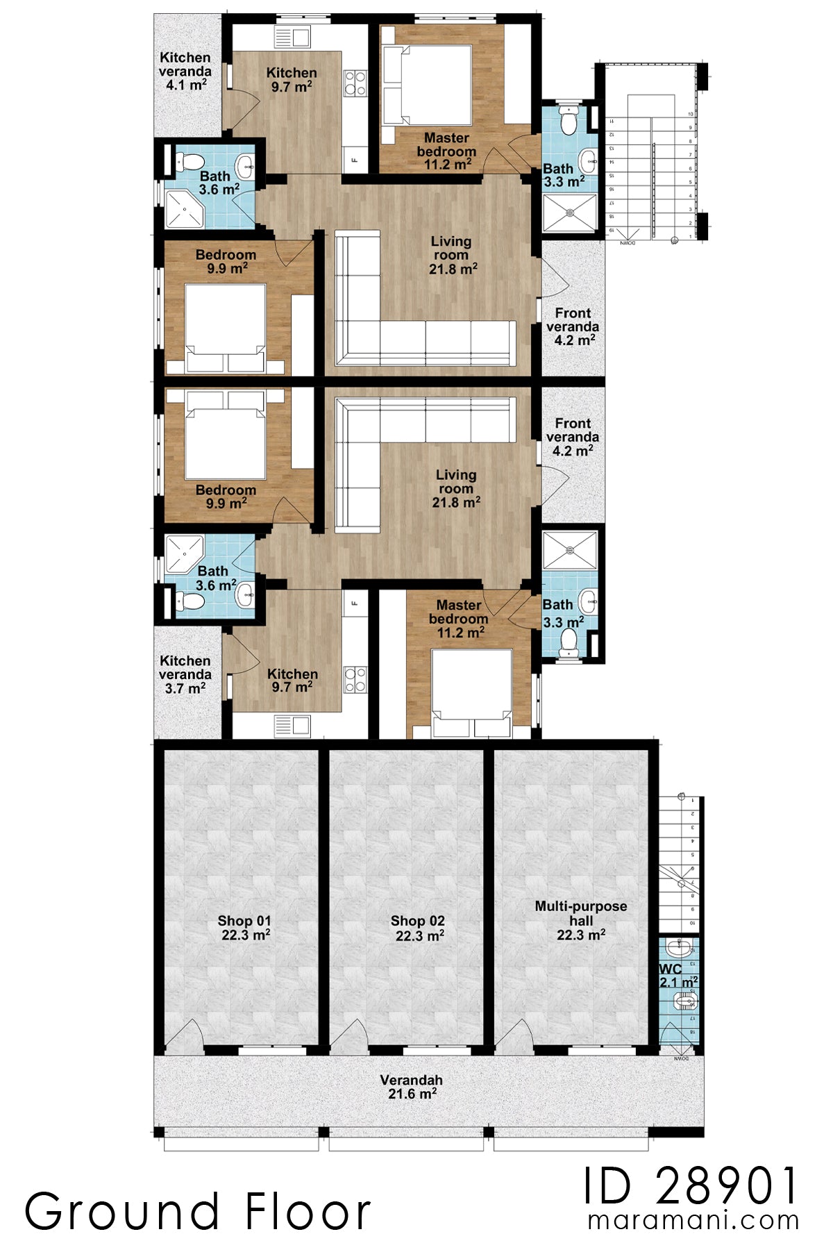 Two-storey 2 bedroom apartment building - ID 28901