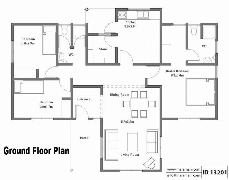 3 Bedroom House Plan - ID 13201