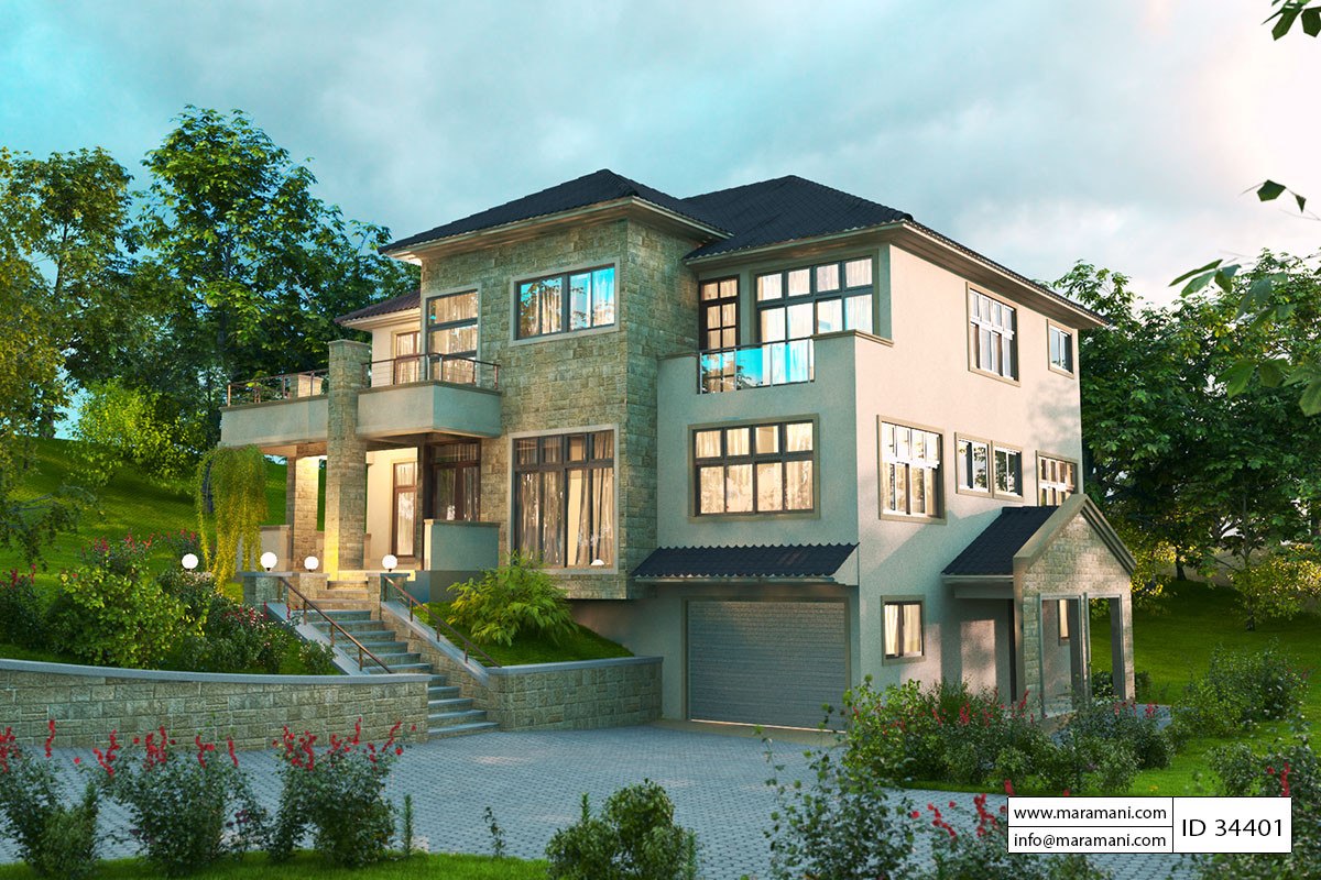 Hillside House Plan with Garage underneath - ID 34401 - Maramani.com, image size:1200x800