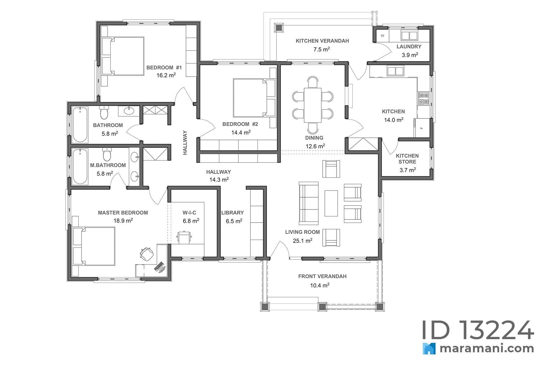 Contemporary 3 Bedroom House Plan -  ID 13224