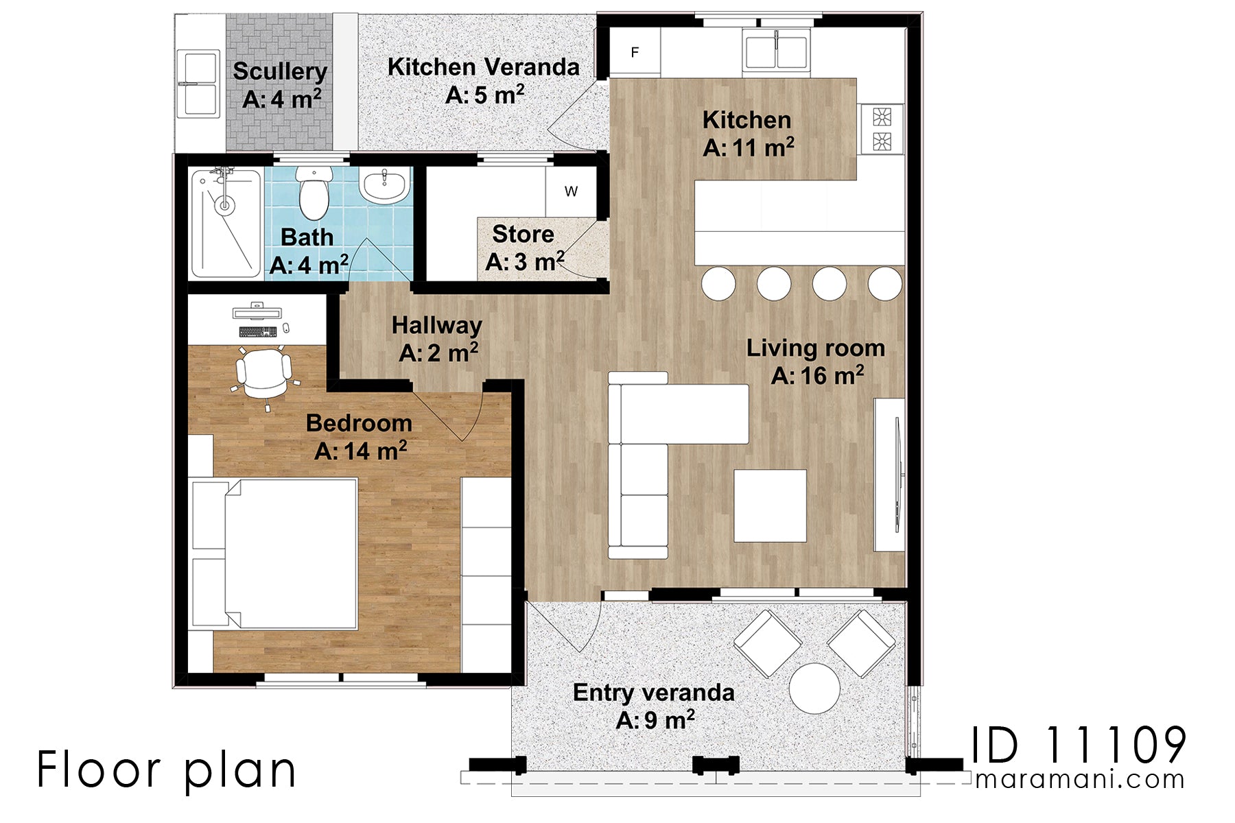Simple one bedroom house - ID 11109