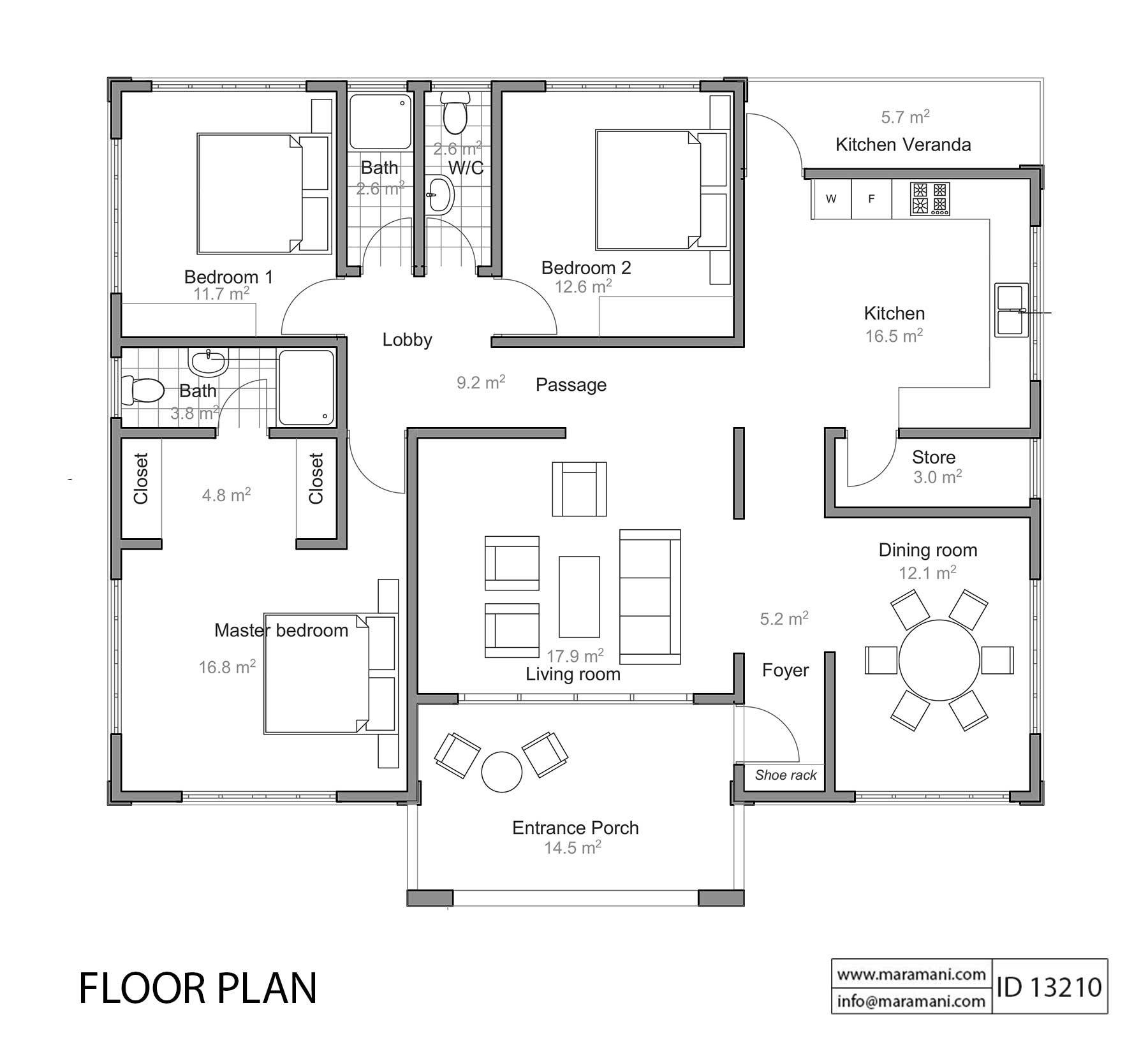 3 Bedroom House Plan - ID 13210