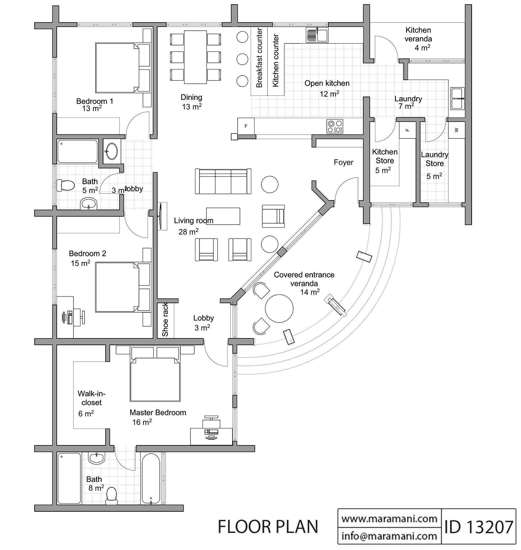 3 Bedroom House Plan - ID 13207