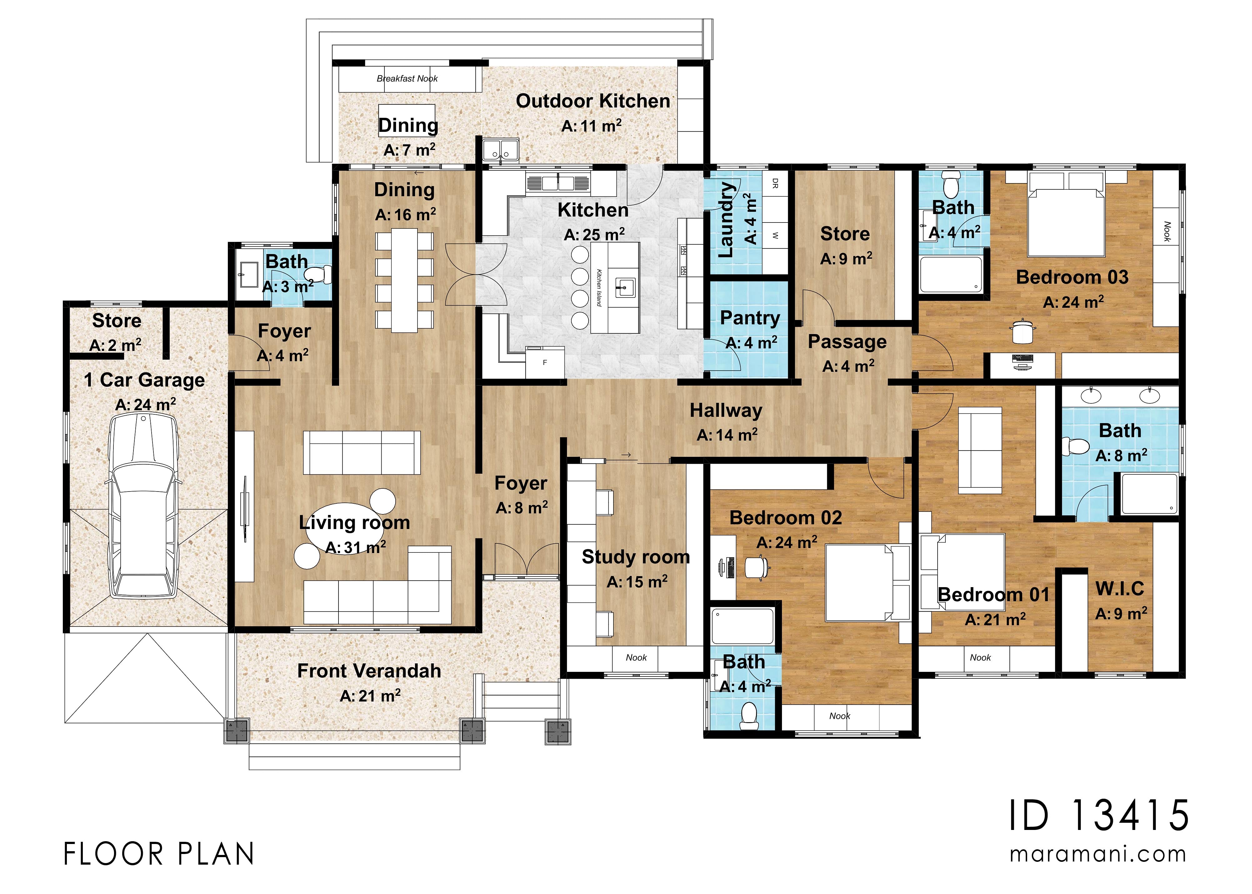 3 Bedroom Bungalow house - ID 13415