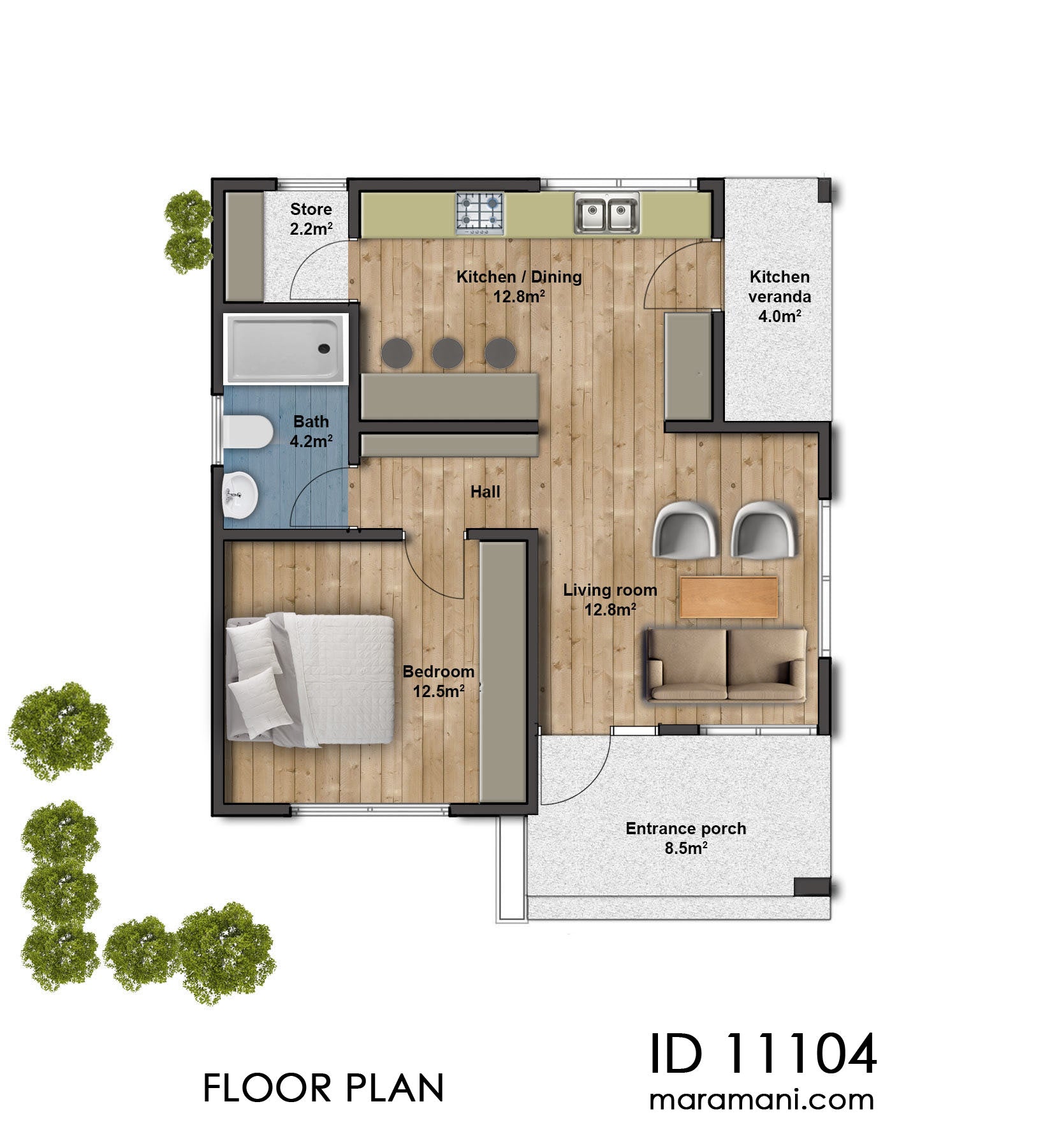 1 Bedroom House Plan - ID 11104