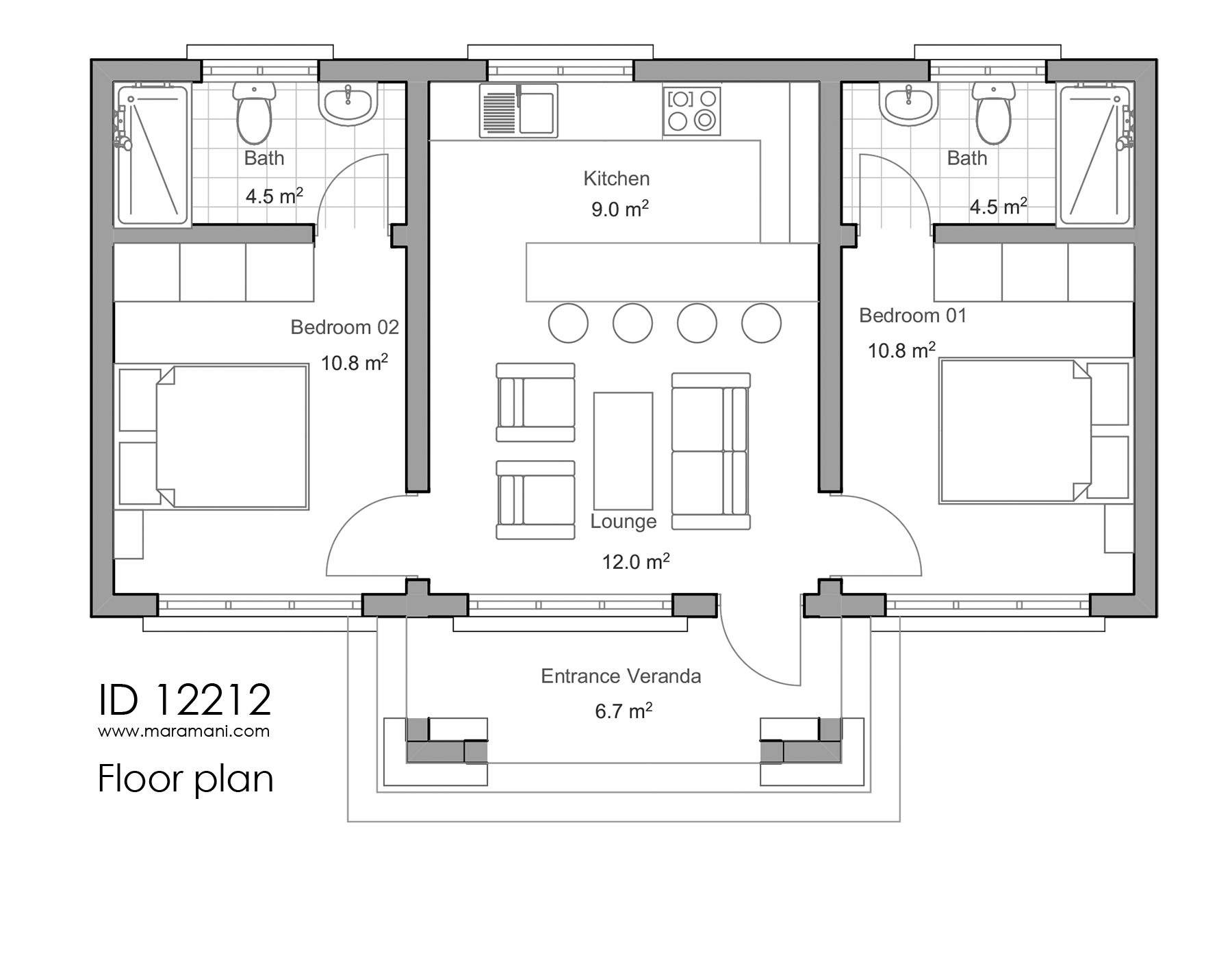 Boys quarters 2 bedroom plan - ID 12212