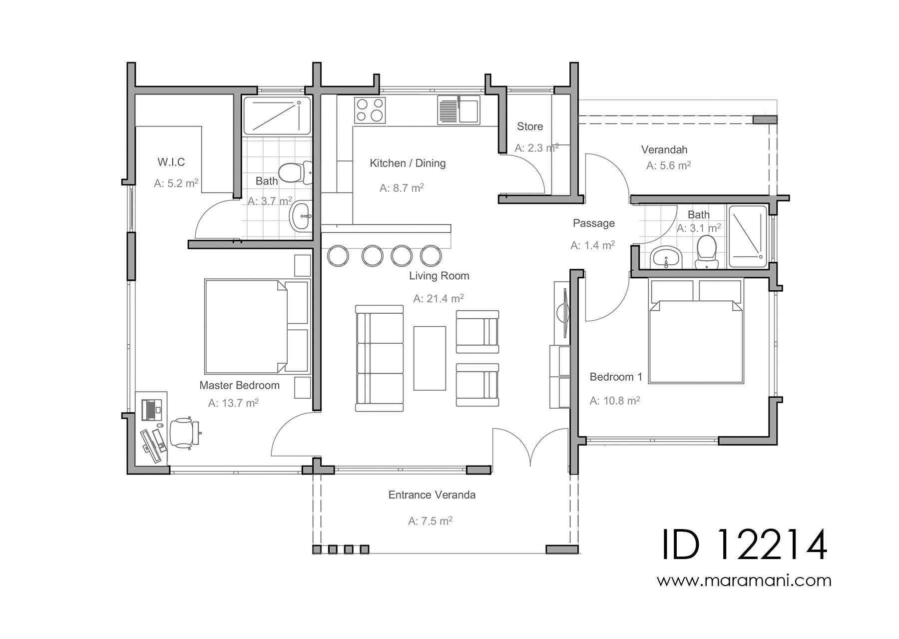 Intricate facade 2 bedroom house - ID 12214