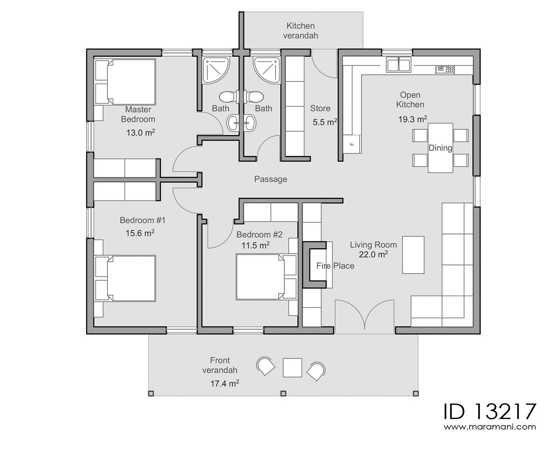 3 bedroom gable roof house - ID 13217