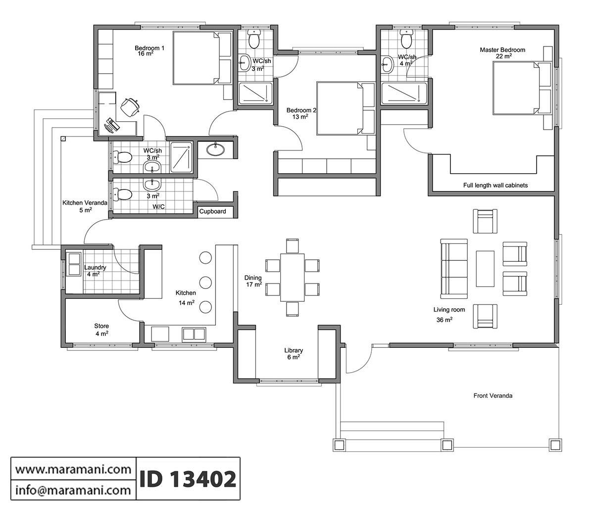 3 Bedroom House Plan - ID 13402