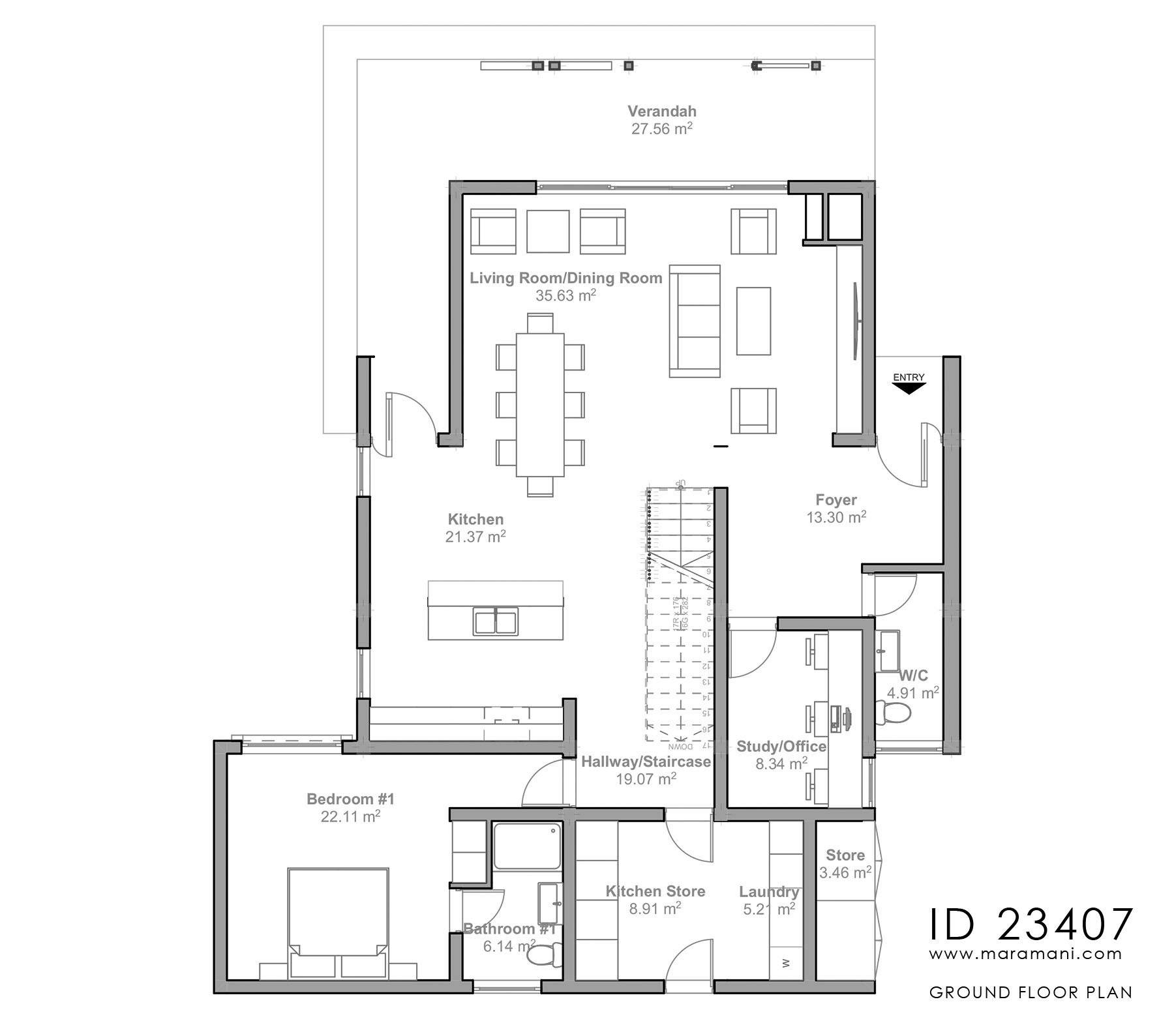 3 Bedroom Contemporary House Plan - ID 23407