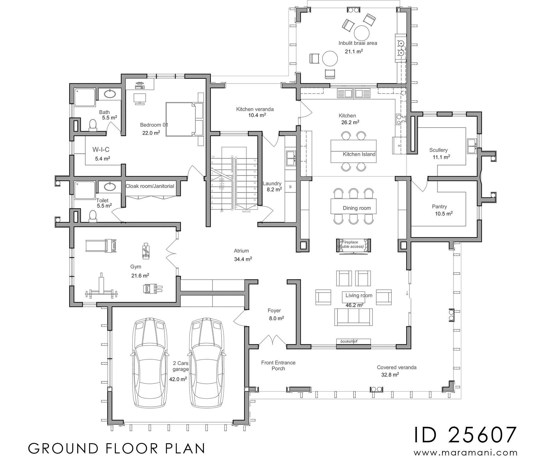 5 self-contained bedrooms house plan - ID 25607