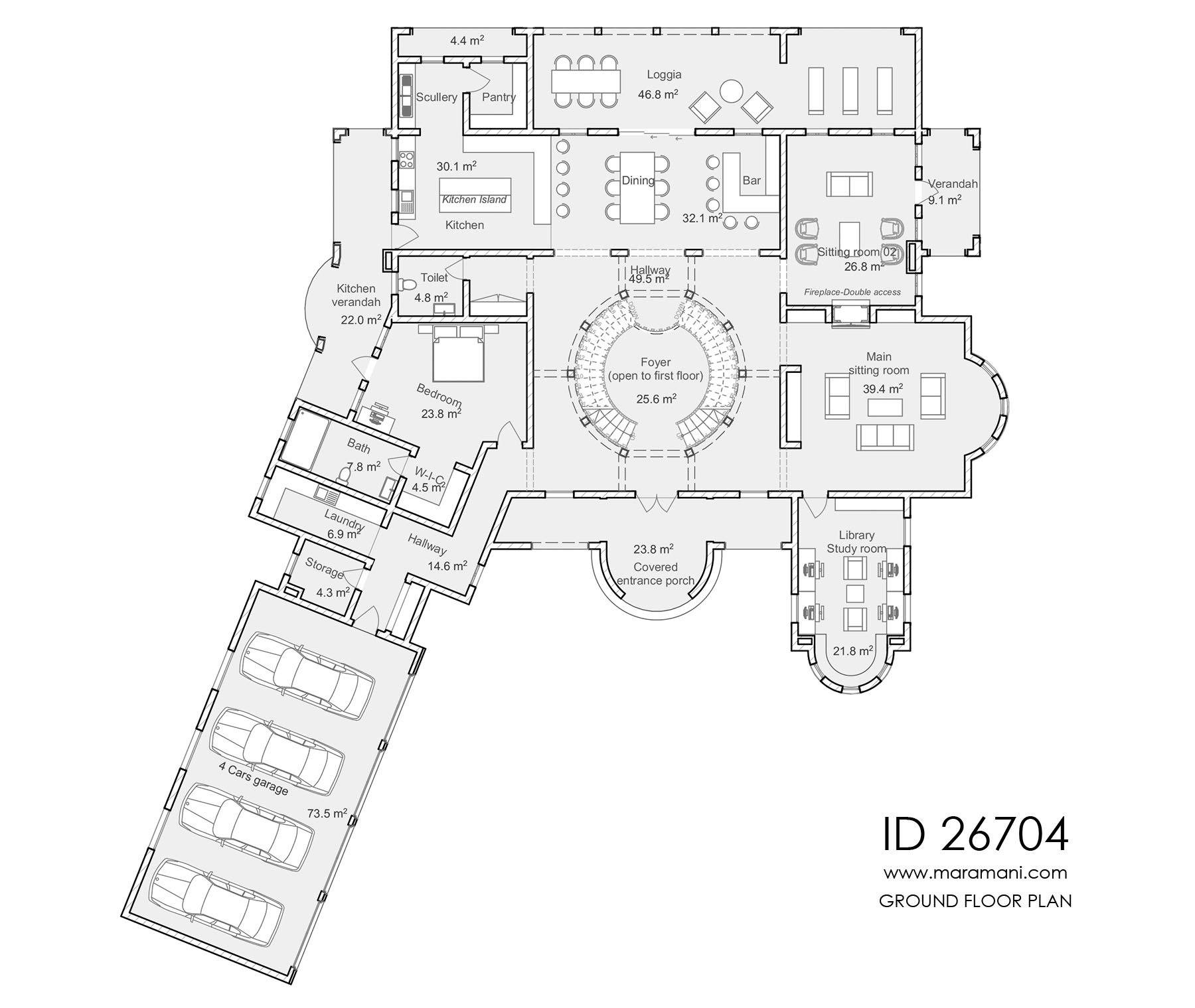 6 Bedroom Mediterranean house plan - ID 26704