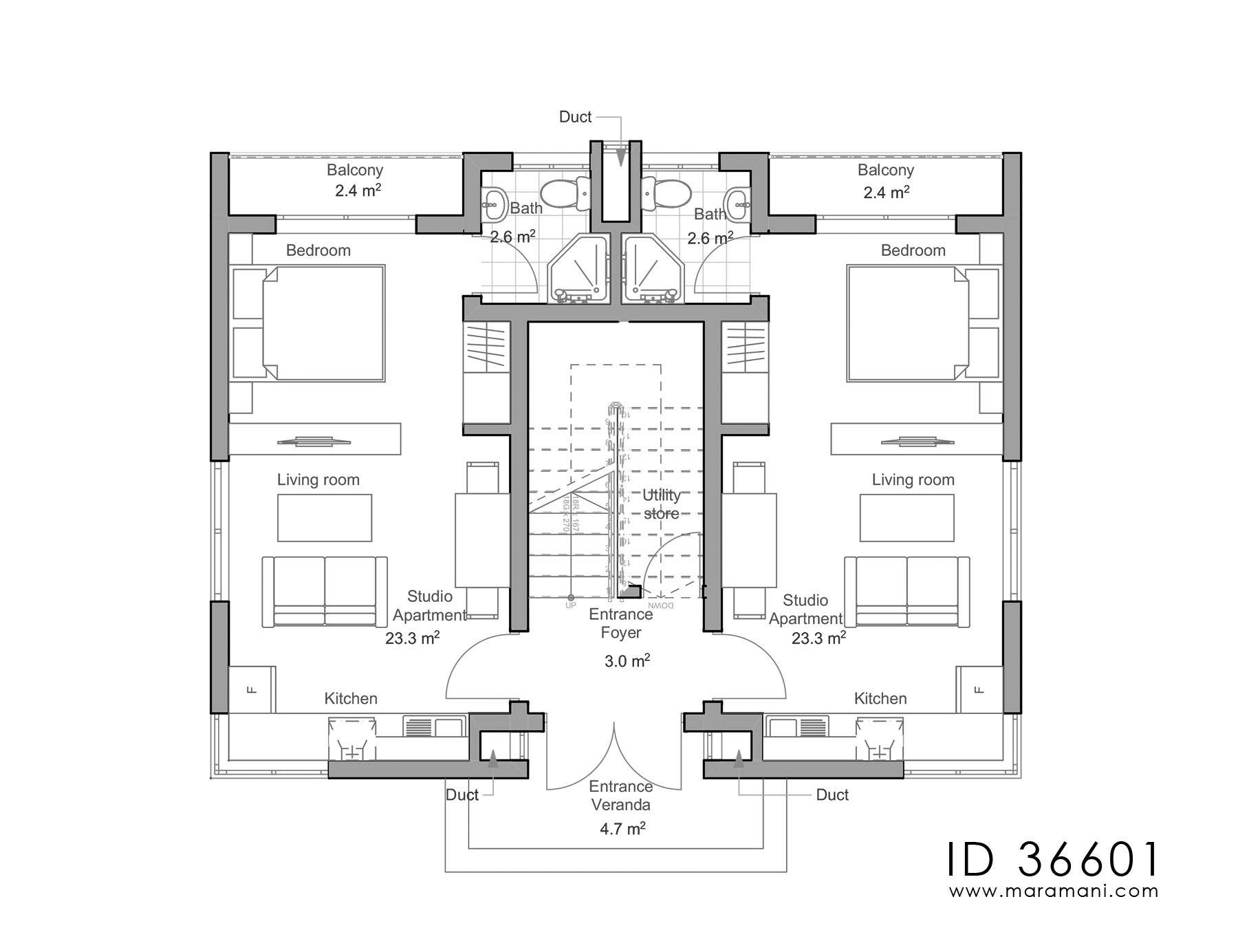 Studio apartment block - ID 36601