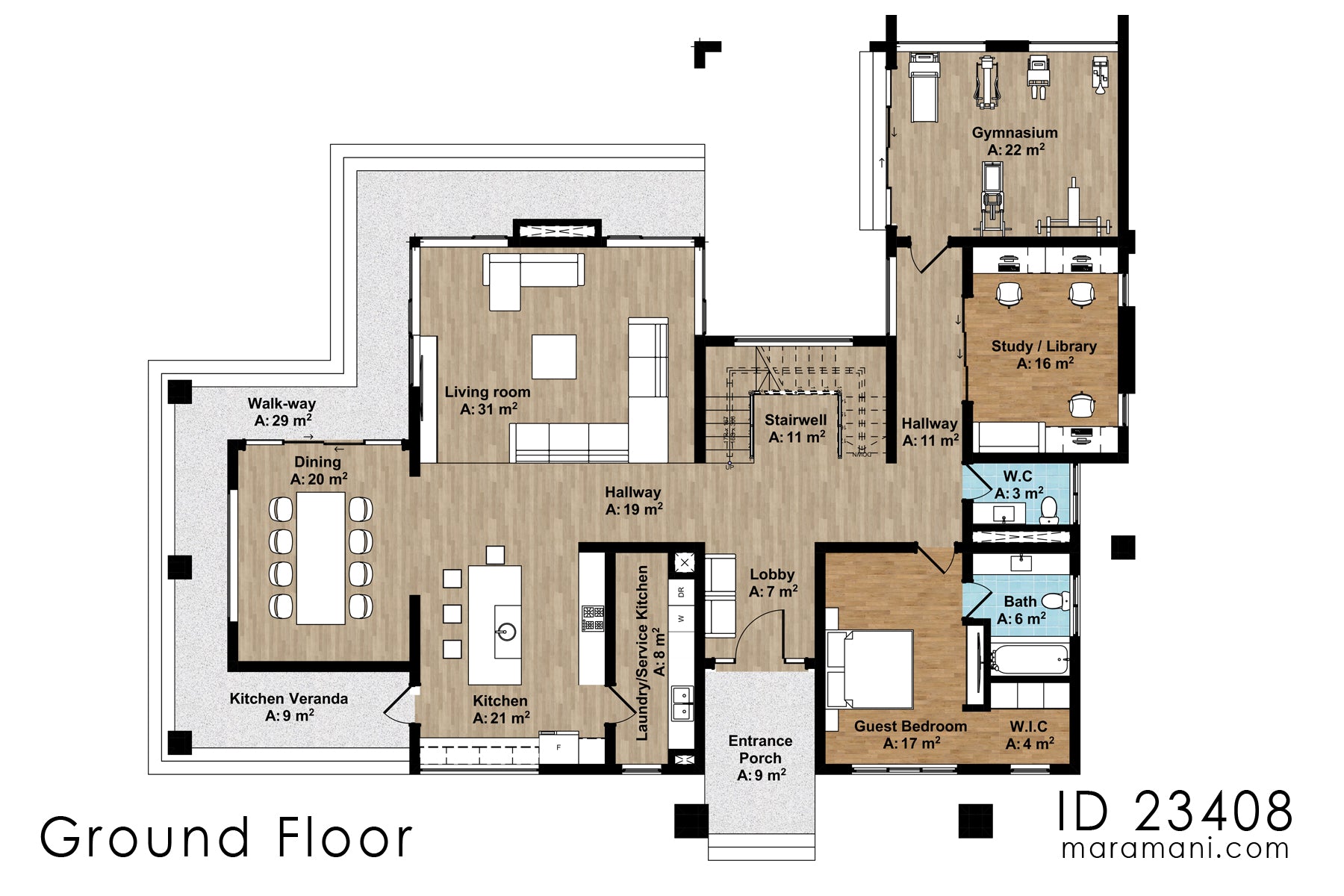 Two-storey 3 bedrooms house plan - ID 23408