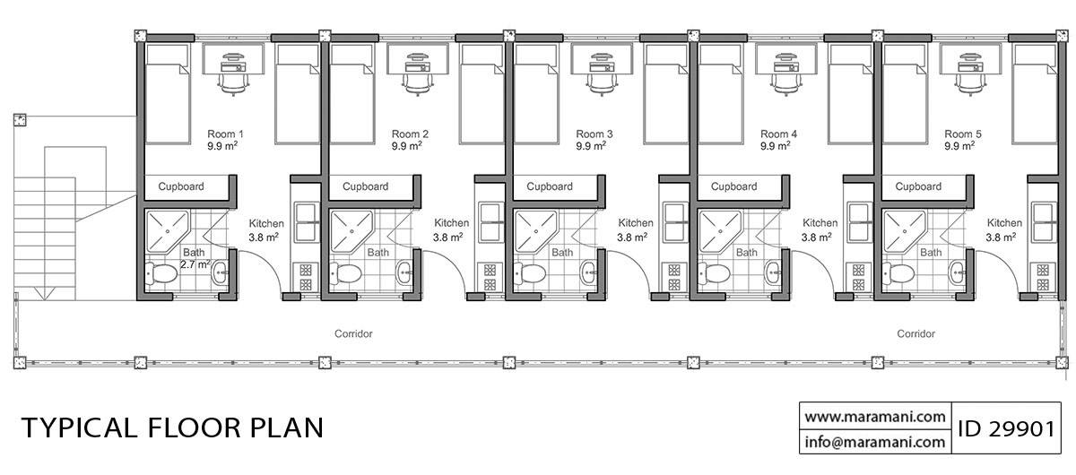 10 Bedroom Hostel Design - ID 29901