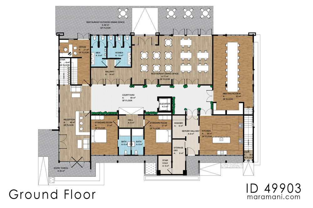 Room Inn Layout 37 Room Hotel Design - ID 49903 - Plan by Maramani.com