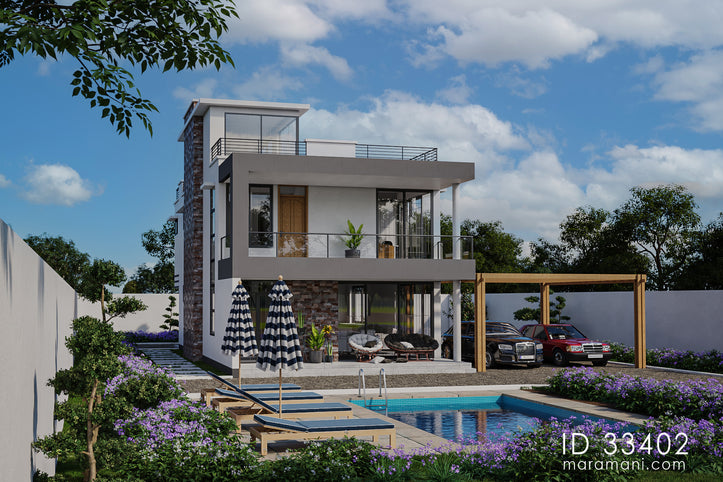 3 Bedroom House Plan with flat roof - ID 33402 - Area 220sqm 