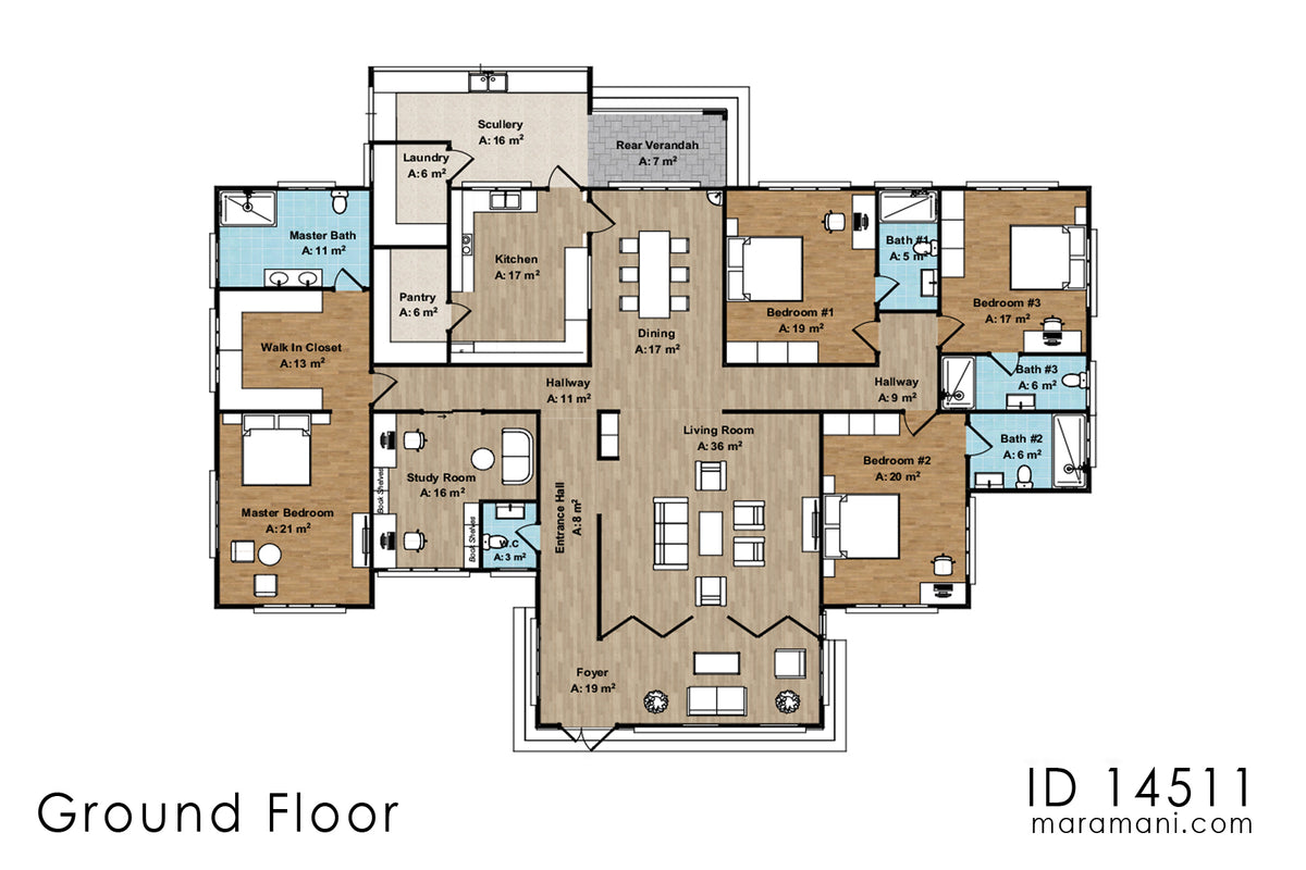 4-bedrooom modern bungalow house - ID 14511 - Plans by Maramani.com