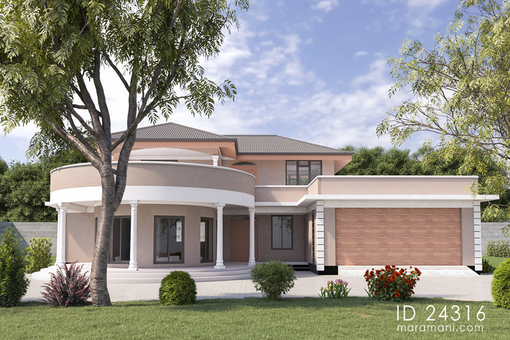 Front view of the 4 Bedroom House Plan with garage for 2 cars - ID 24316 