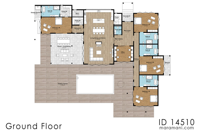 4 bedroom thatch roof villa - ID 14510 - House plans by Maramani