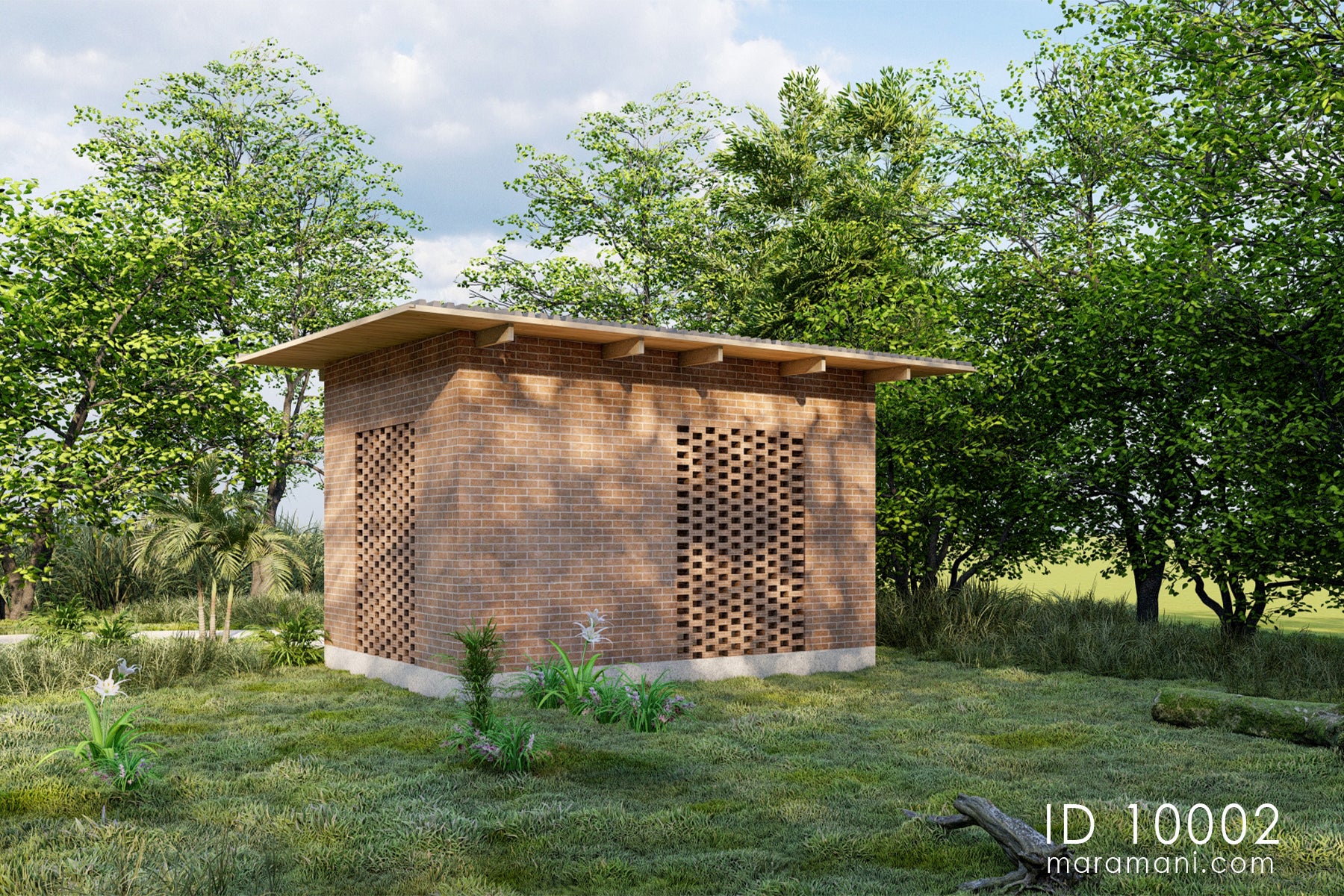  brick elevationGenerator shed plan ID 10002 – rear elevation showing full perforated stretcher-bond brick ventilation screen