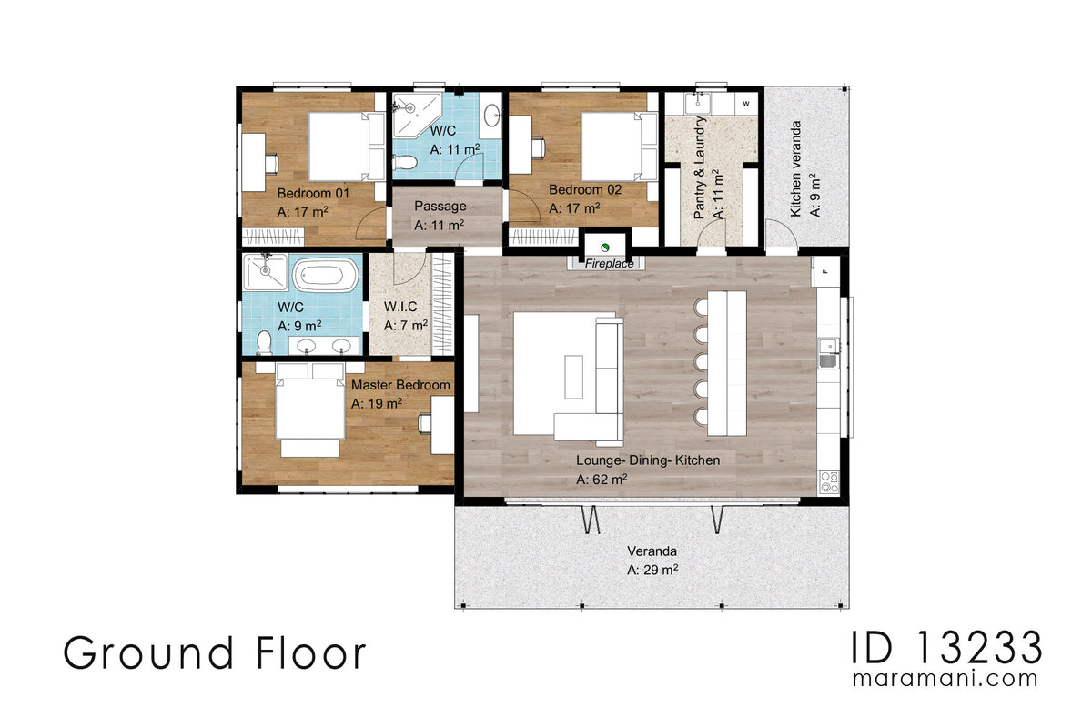 Floor plan of open living 3 bedroom house plan ID 13233 – Maramani House Plans