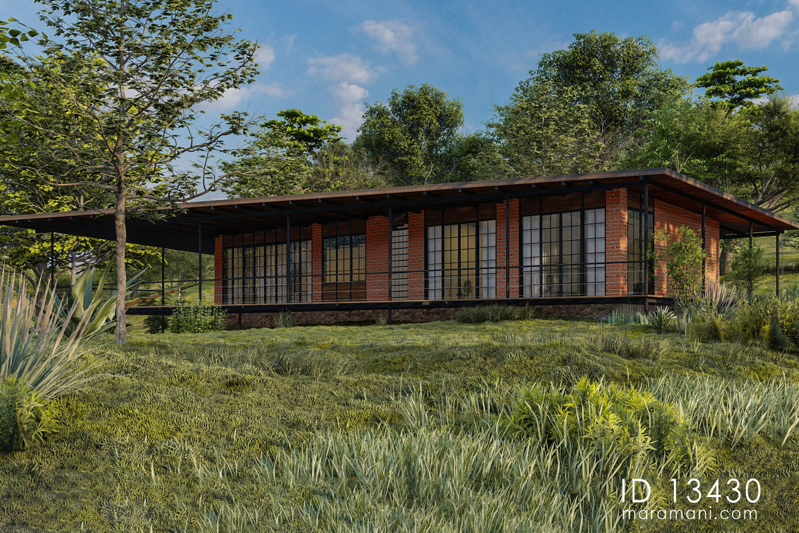 Linear 3 Bedroom Simple Roof House Plan - ID 13430