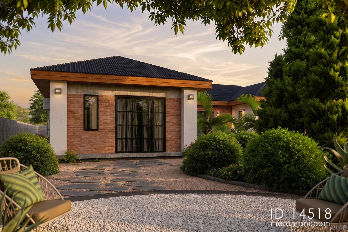 4-Bedroom H-Shaped Bungalow House Plan – ID 14518