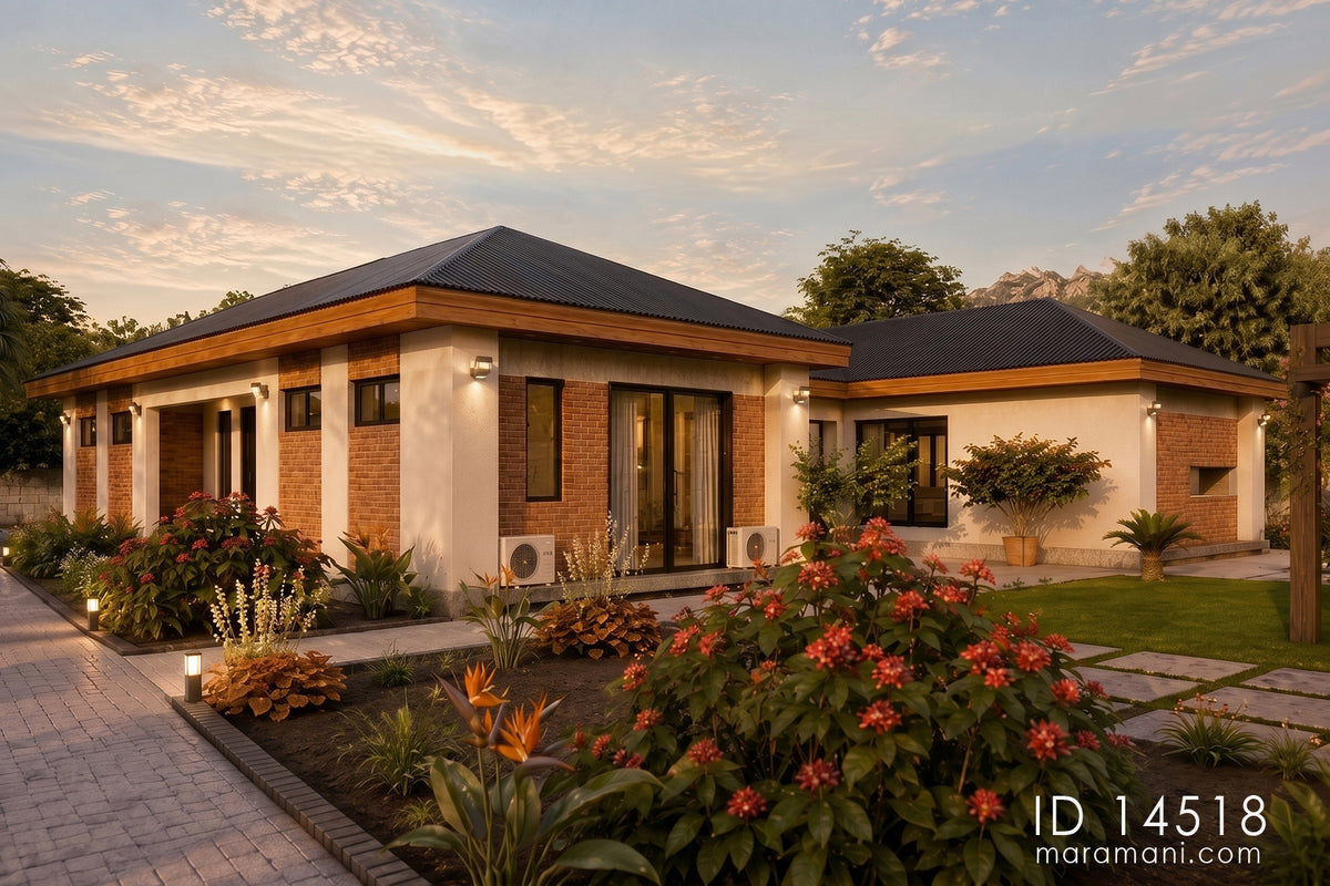 4-Bedroom H-Shaped Bungalow House Plan – ID 14518