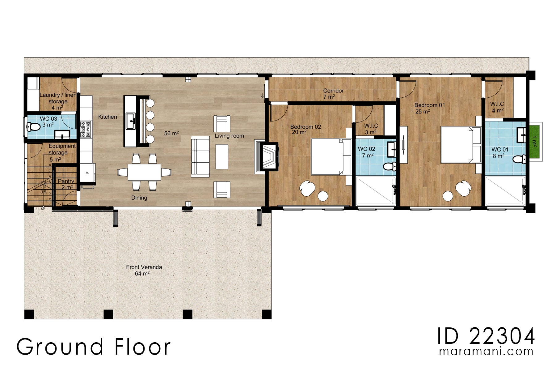 Modern 2-Bedroom, 2-Story House Plan - ID 22304