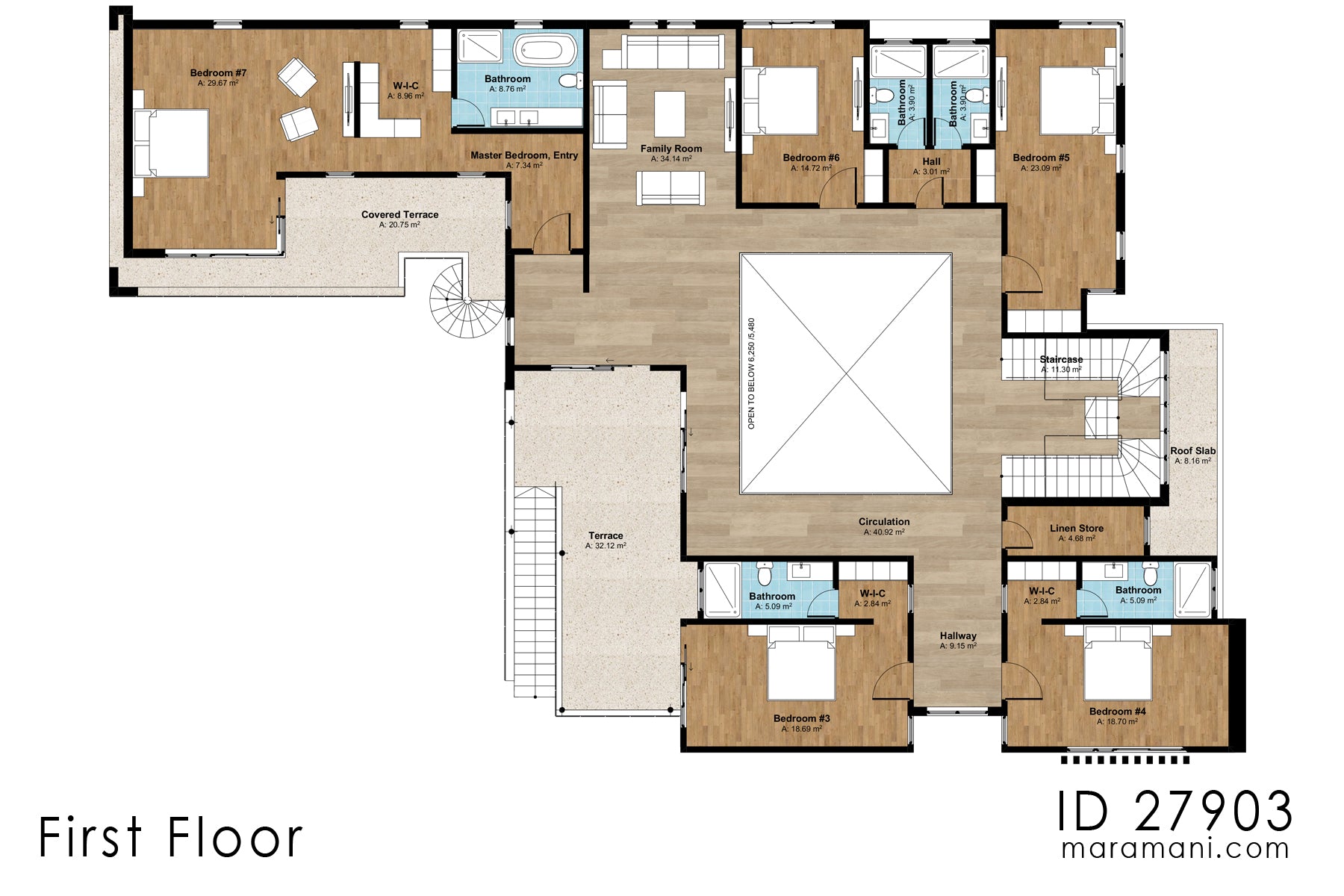 Spacious 7-Bedroom, 2-Story House Plan - ID 27903