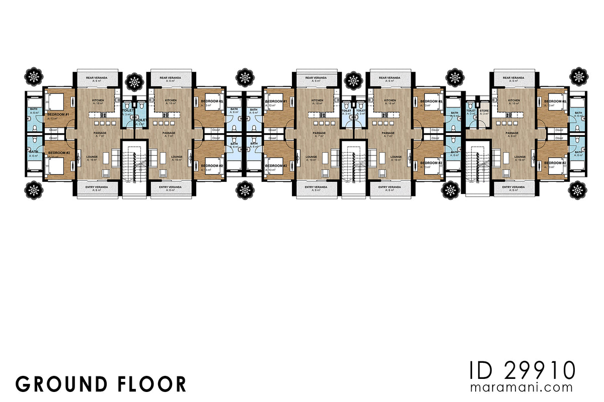10 Unit, 2-Story Apartment Block Plan – ID 29910
