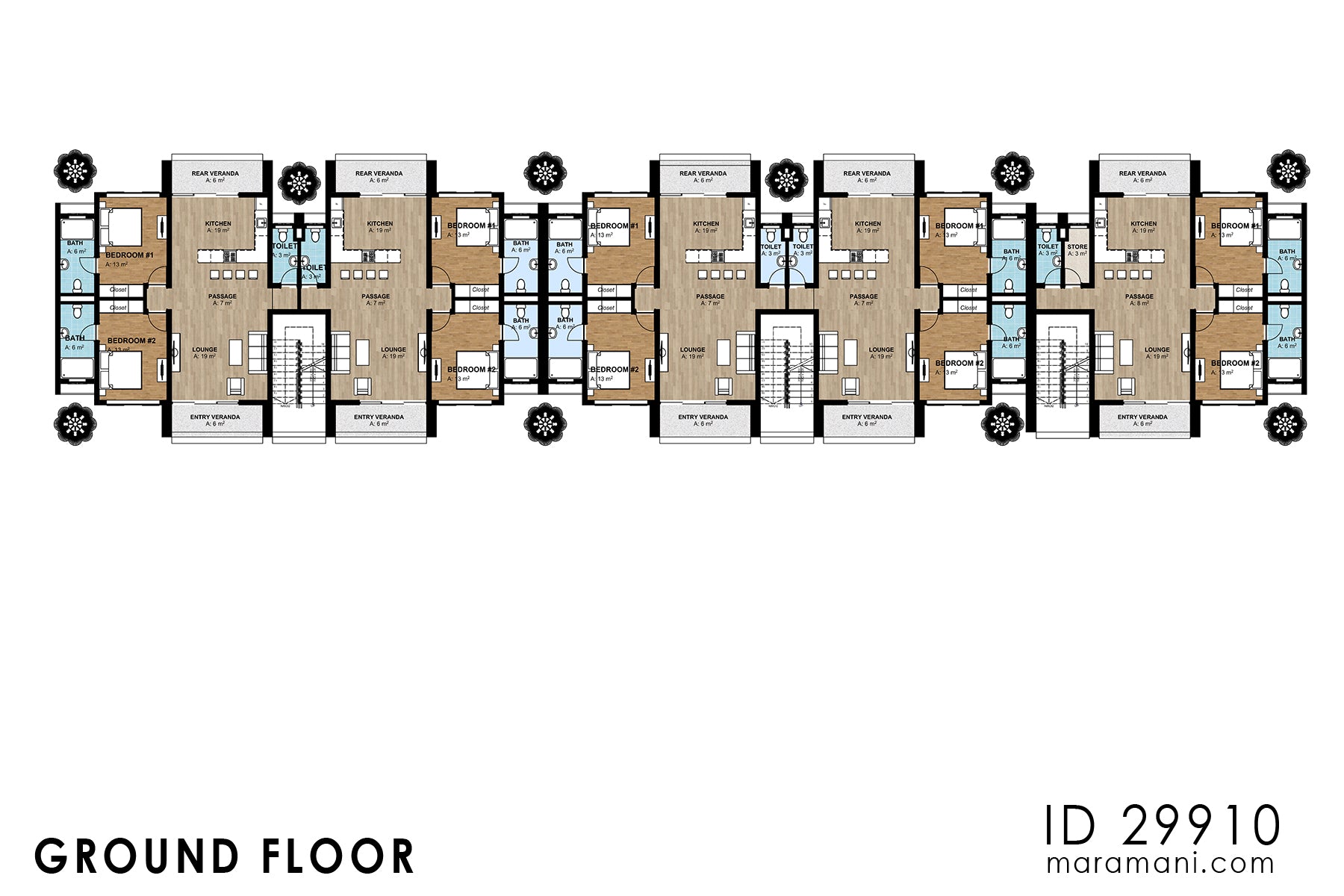 10 Unit, 2-Story Apartment Block Plan – ID 29910