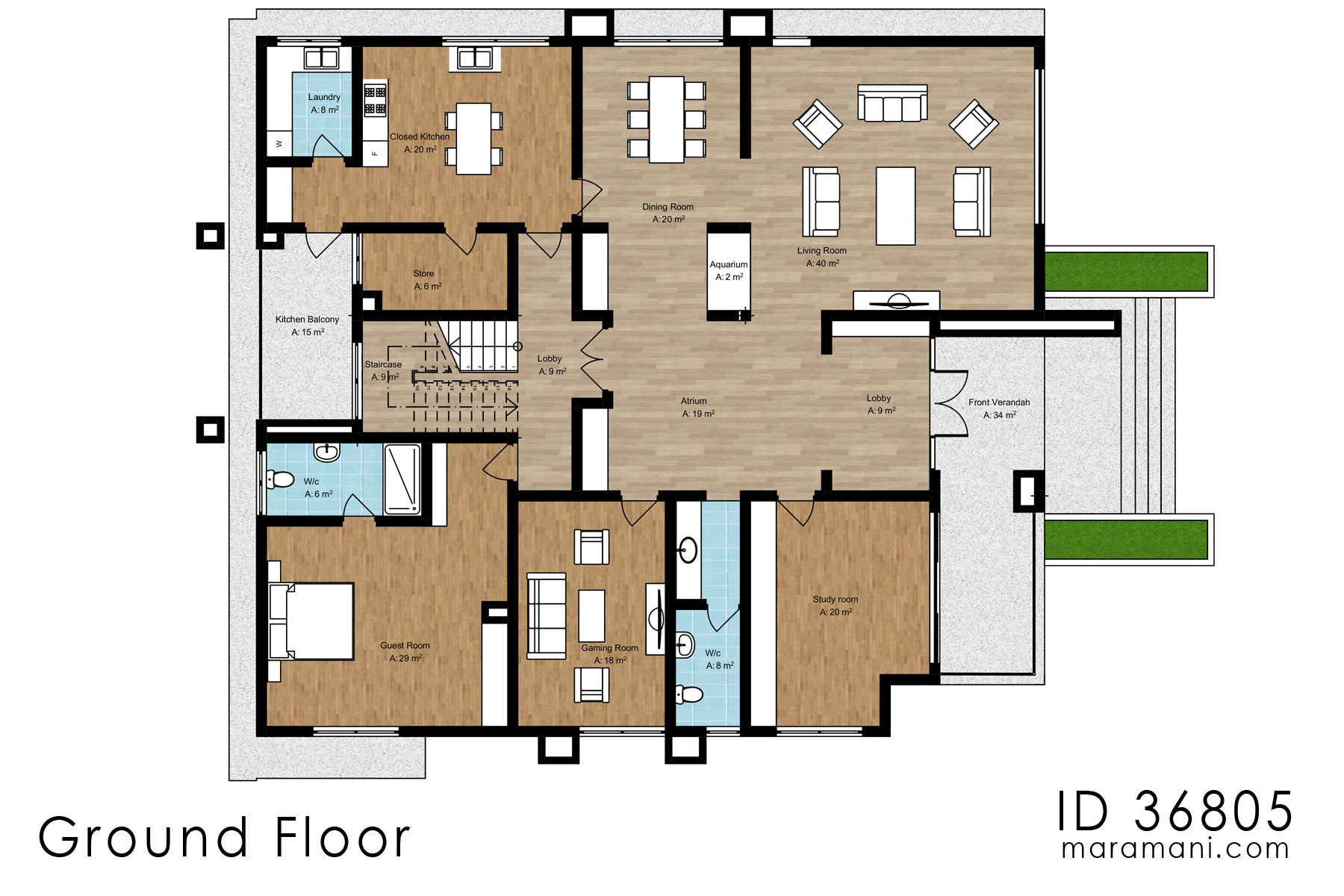 Luxurious 6-Bedroom, 3-Story House Plan - ID 36805