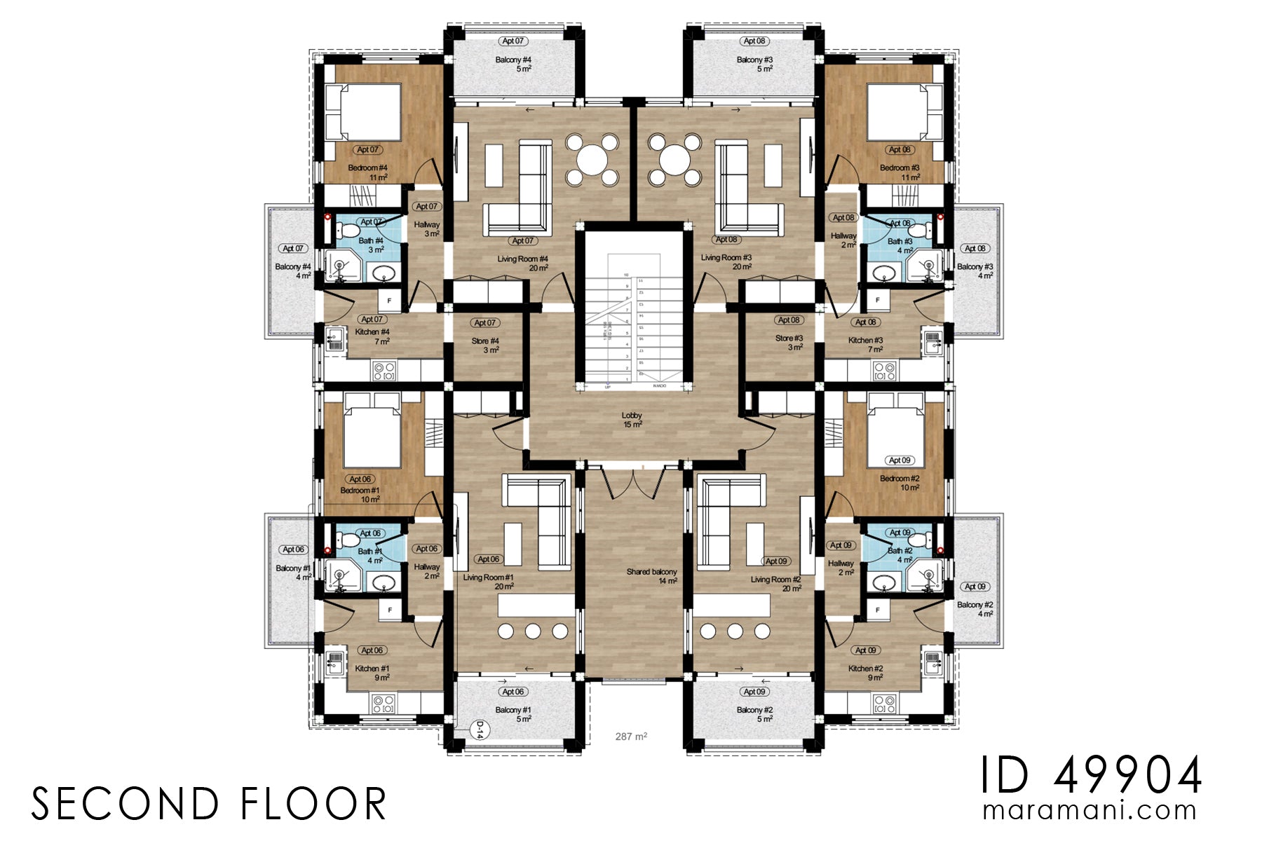 Four-Storey 16 Bedroom House Plan - ID 49904