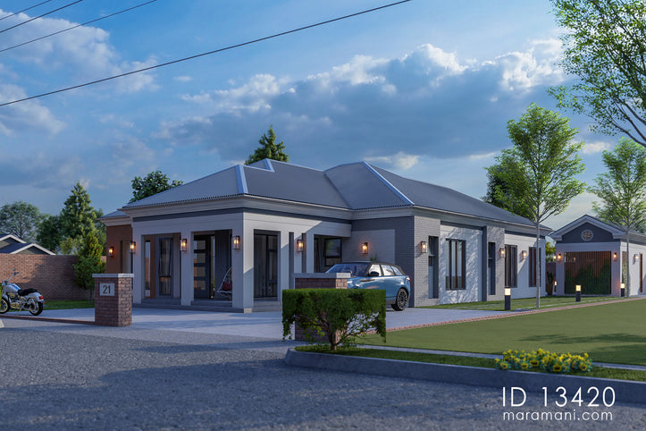 A view of a Low-budget modern 3-bedroom house design - ID 13420 design by Maramani House plans including the pool house 