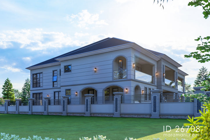 Modern classical 6-bedroom mansion house plan - ID 26708  