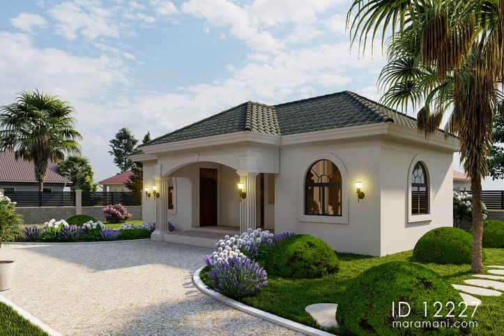 Front view of a two bedroom house plan - ID 12227 