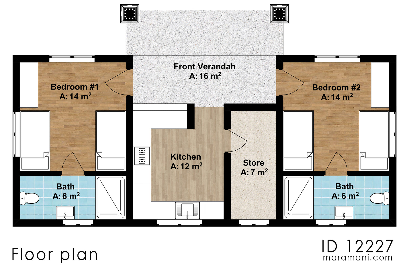Two Bedroom House Plan - ID 12227 - Floor Plans by Maramani.com